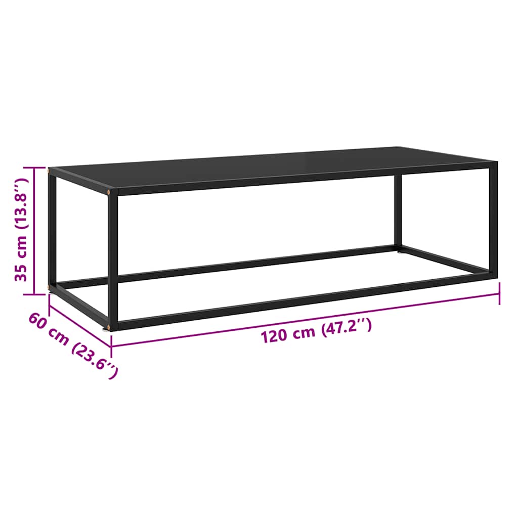 vidaXL Coffee Table Black with Black Glass 120x60x35 cm