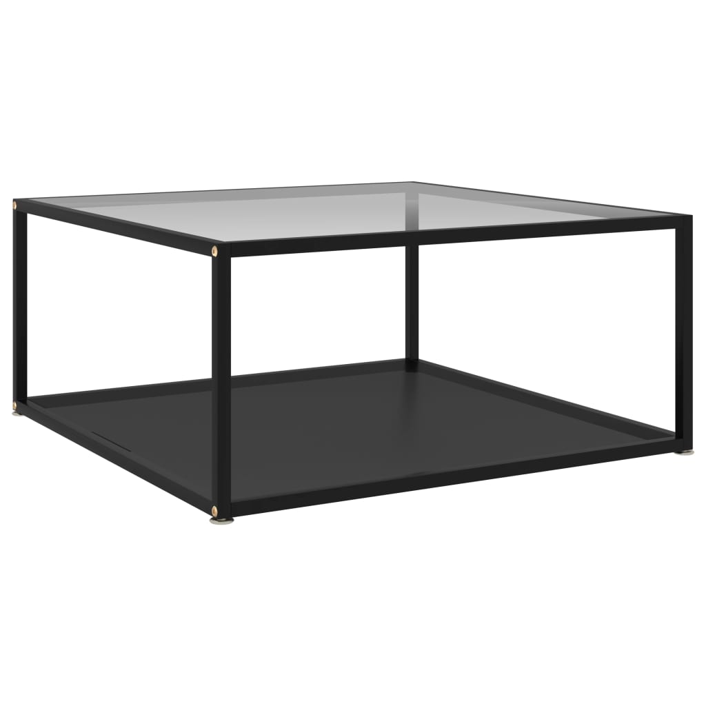 vidaXL Coffee Table Transparent and Black 80x80x35 cm Tempered Glass