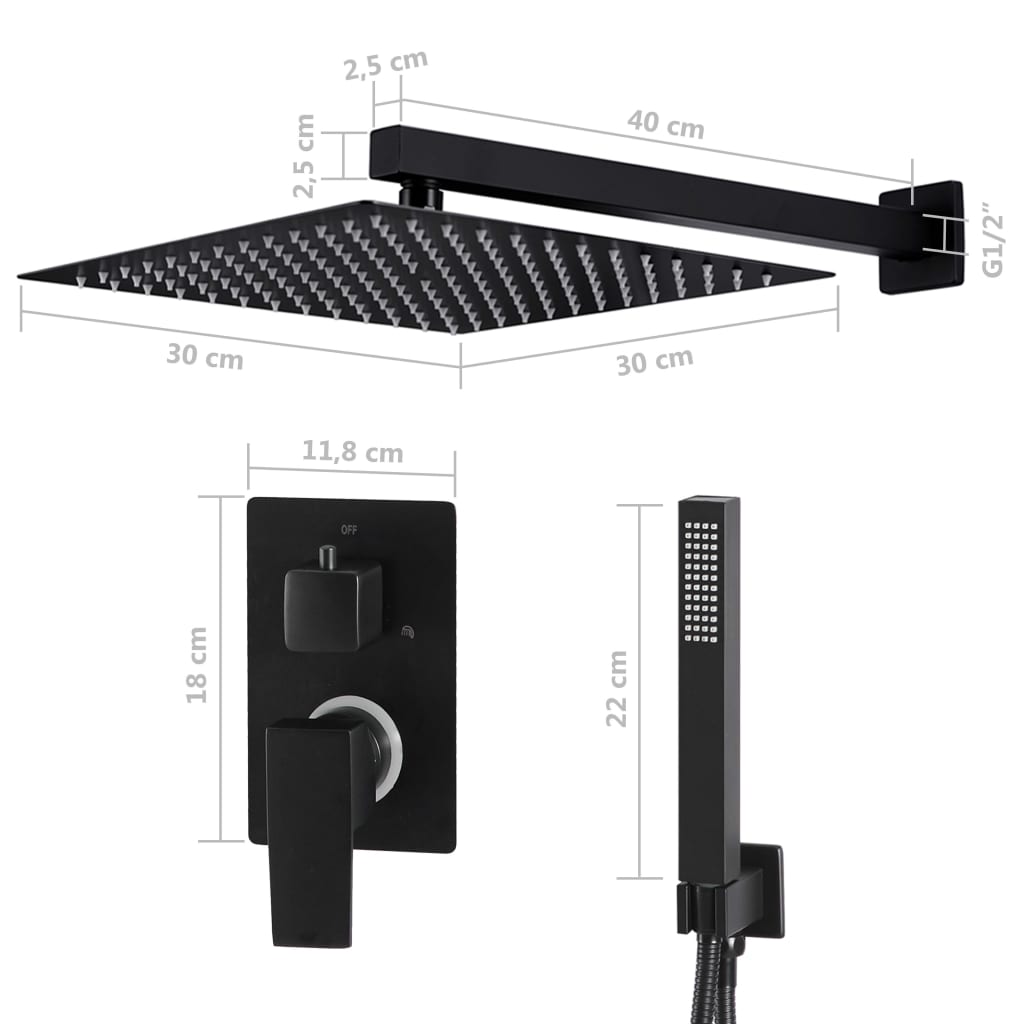 vidaXL Shower System Stainless Steel 201 Black