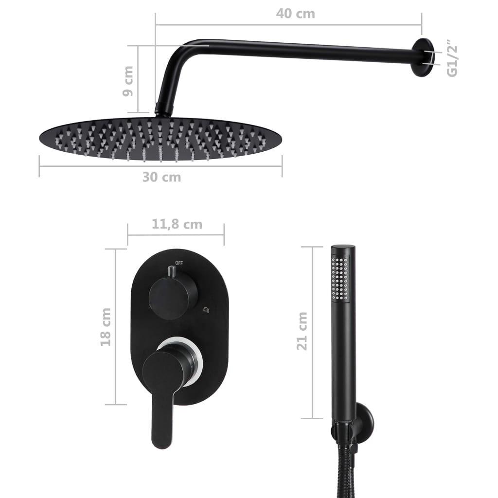 vidaXL Shower System Stainless Steel 201 Black