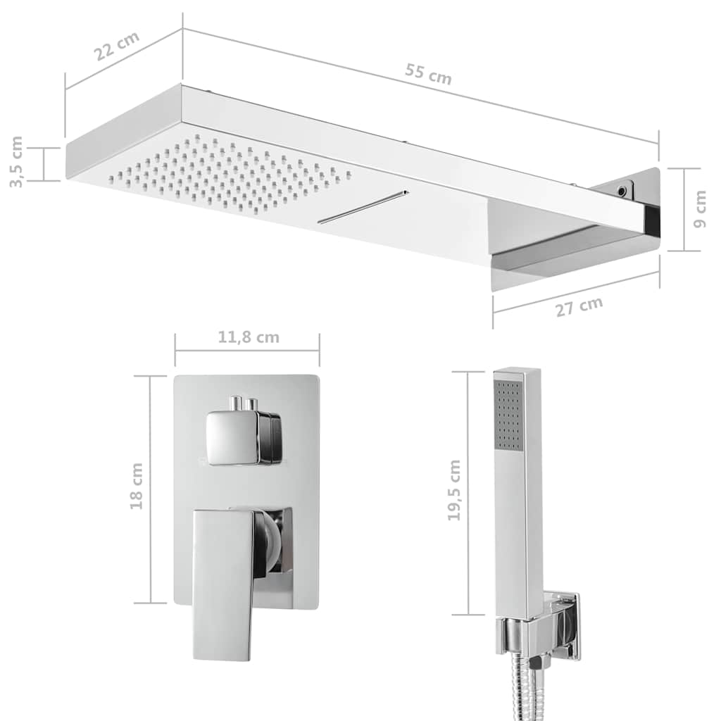 147725 vidaXL Shower System Stainless Steel 201 Silver