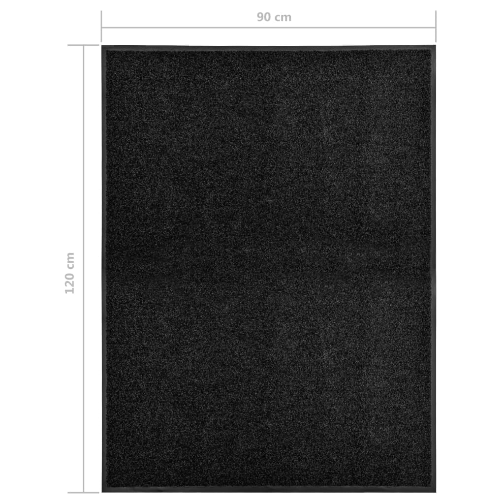 vidaXL Doormat Washable Black 90x120 cm