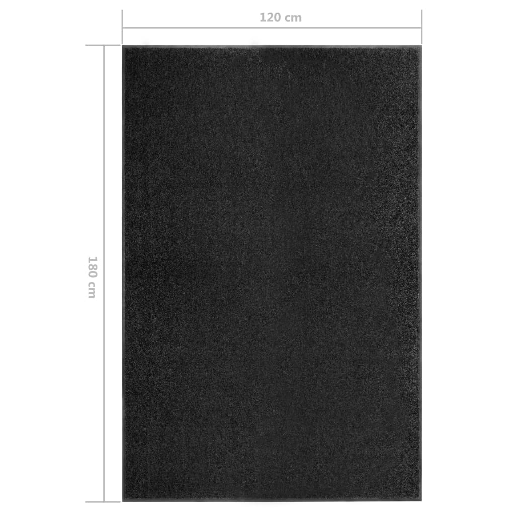 vidaXL Doormat Washable Black 120x180 cm