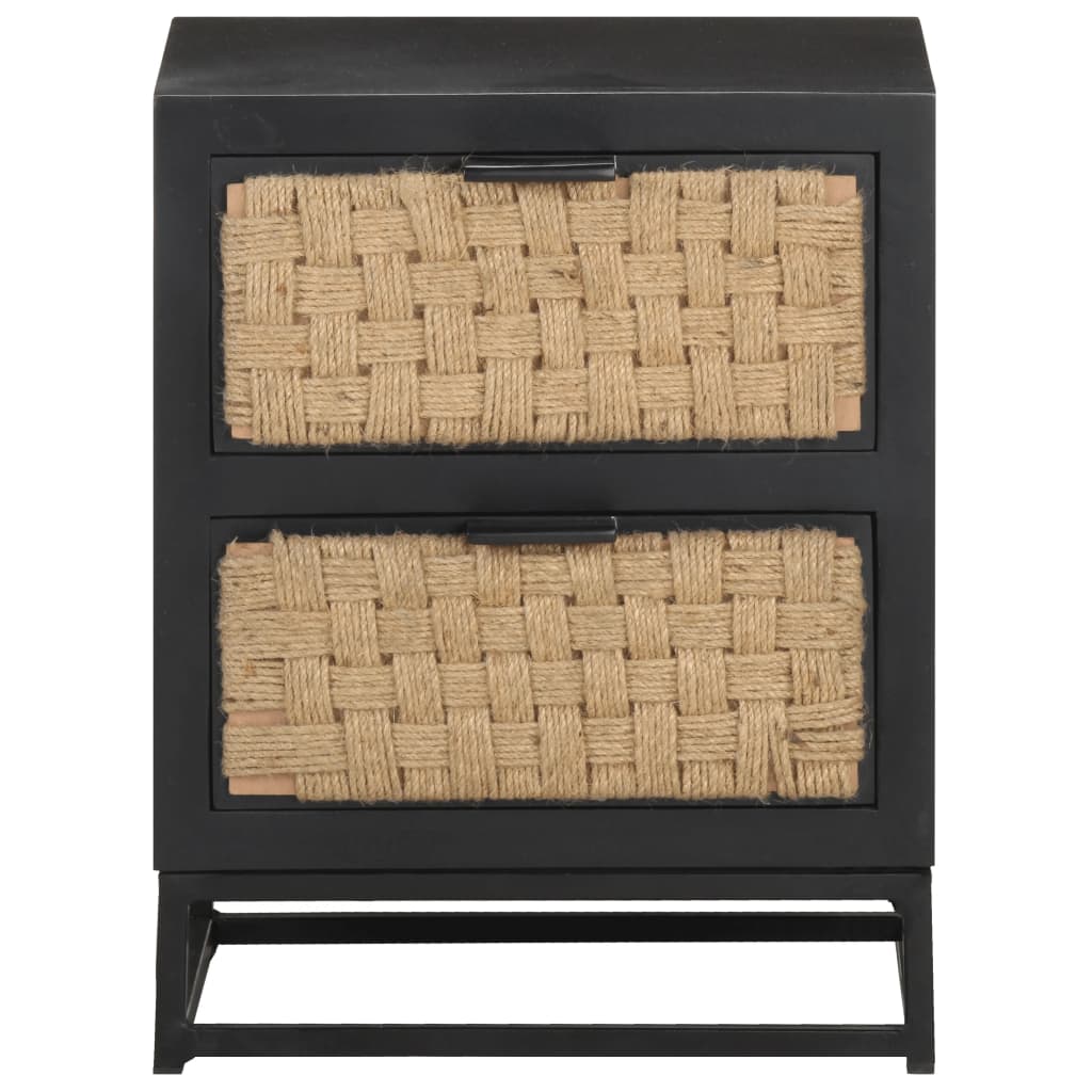 vidaXL Bedside Cabinet | Black, Natural | Solid Mango Wood, Iron, Jute