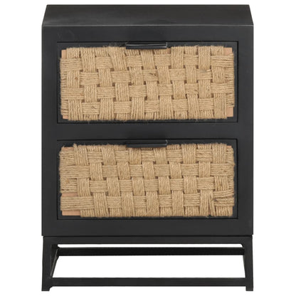 vidaXL Bedside Cabinet | Black, Natural | Solid Mango Wood, Iron, Jute