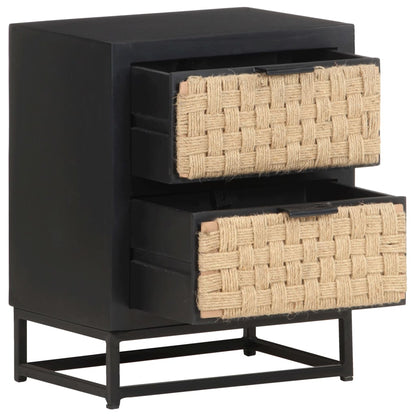 vidaXL Bedside Cabinet | Black, Natural | Solid Mango Wood, Iron, Jute