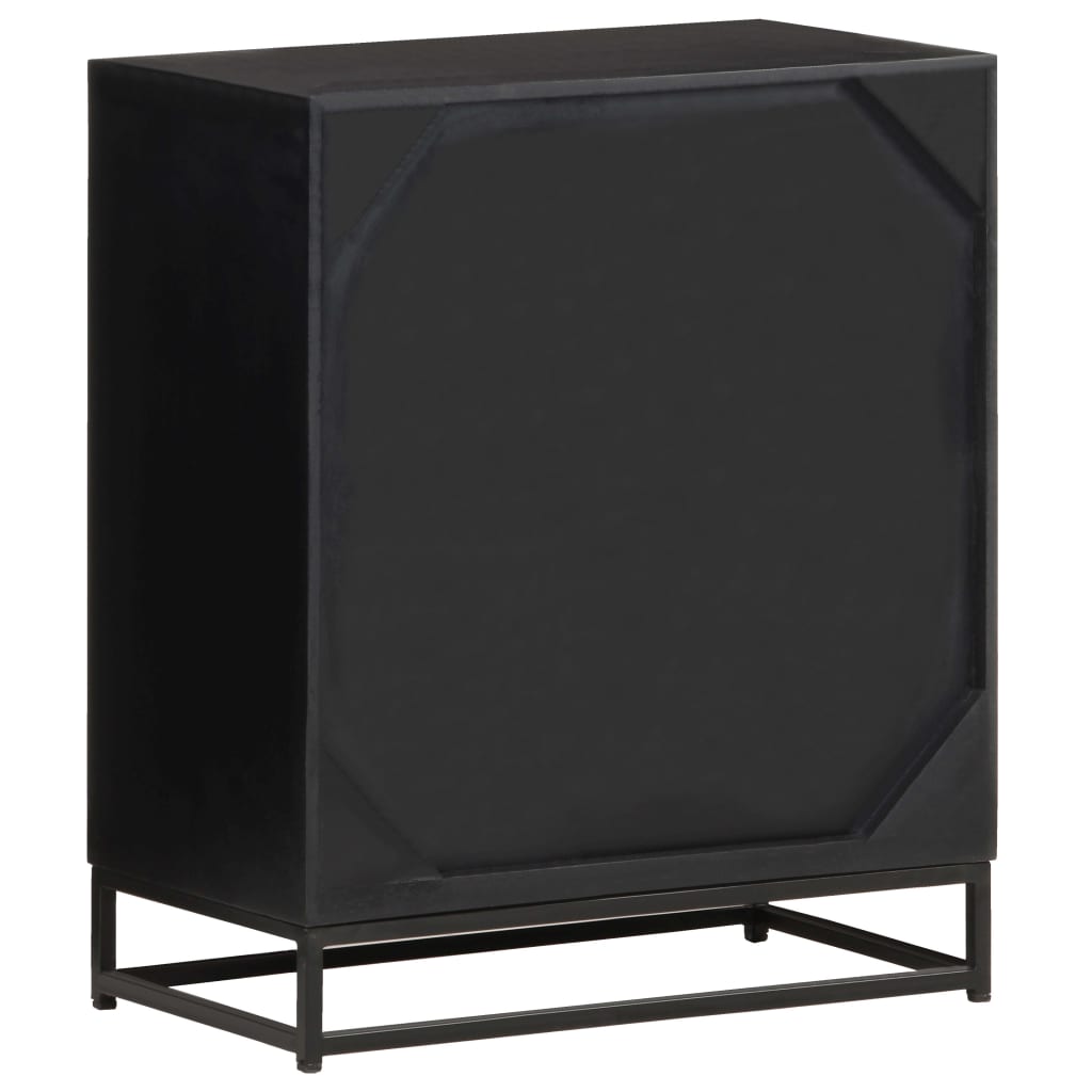 vidaXL Bedside Cabinet | Black, Natural | Solid Mango Wood, Iron, Jute