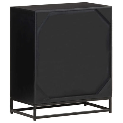 vidaXL Bedside Cabinet | Black, Natural | Solid Mango Wood, Iron, Jute