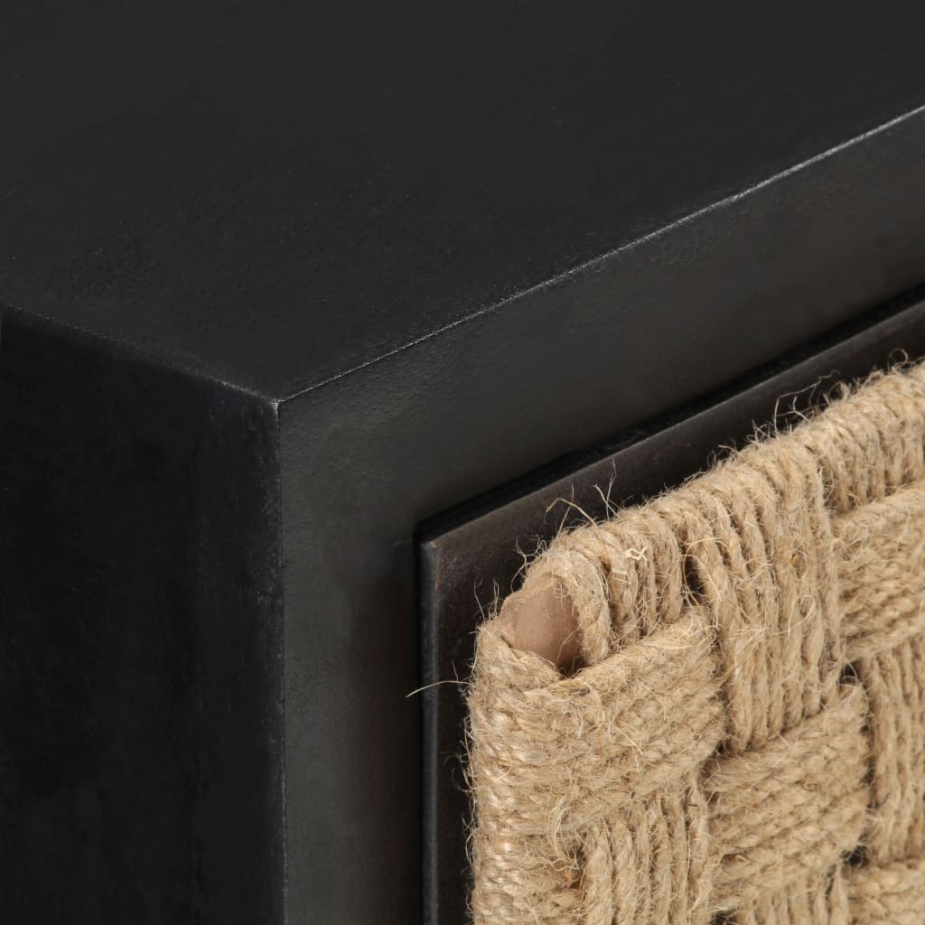 vidaXL Bedside Cabinet | Black, Natural | Solid Mango Wood, Iron, Jute