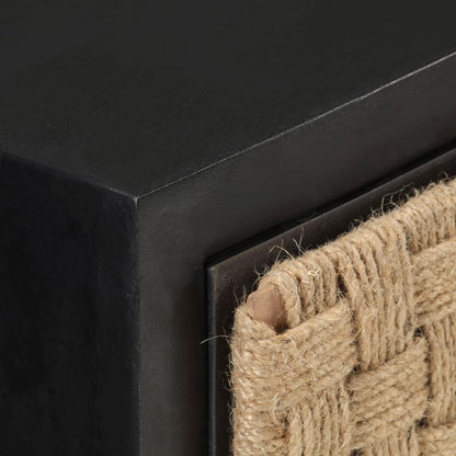 vidaXL Bedside Cabinet | Black, Natural | Solid Mango Wood, Iron, Jute