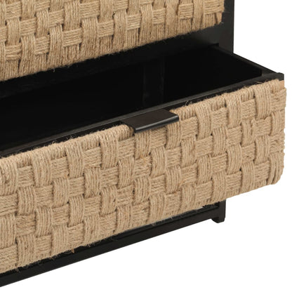 vidaXL Bedside Cabinet | Black, Natural | Solid Mango Wood, Iron, Jute