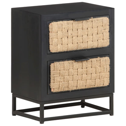vidaXL Bedside Cabinet | Black, Natural | Solid Mango Wood, Iron, Jute