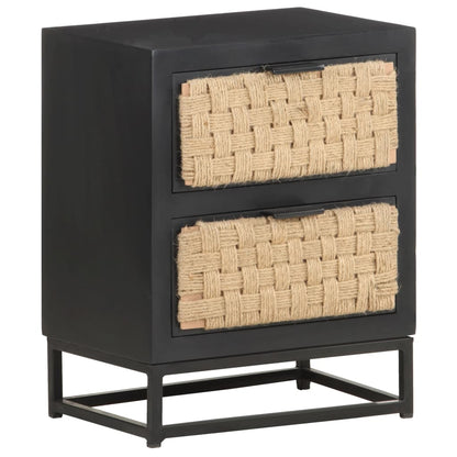 vidaXL Bedside Cabinet | Black, Natural | Solid Mango Wood, Iron, Jute