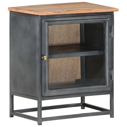 vidaXL Bedside Cabinet | Grey | Solid acacia wood, glass, steel | Medium