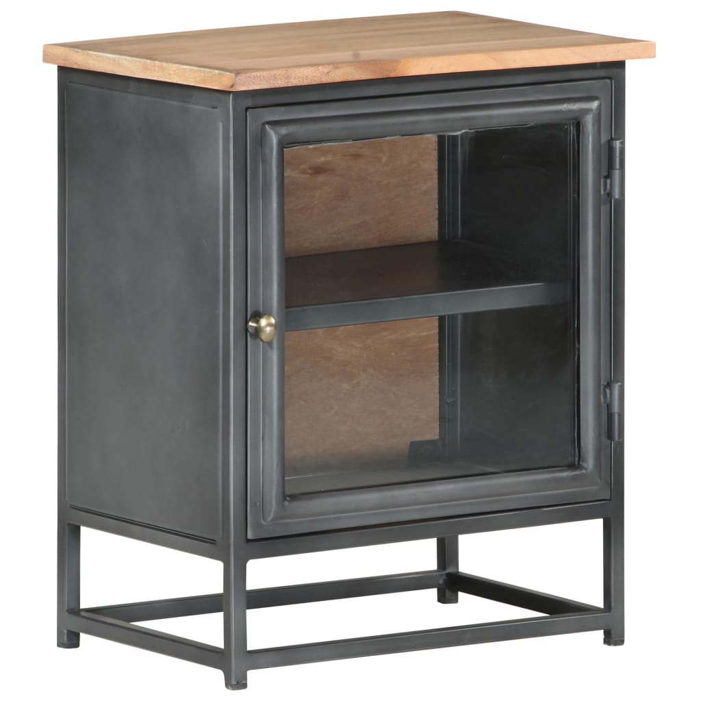 vidaXL Bedside Cabinet | Grey | Solid acacia wood, glass, steel | Medium