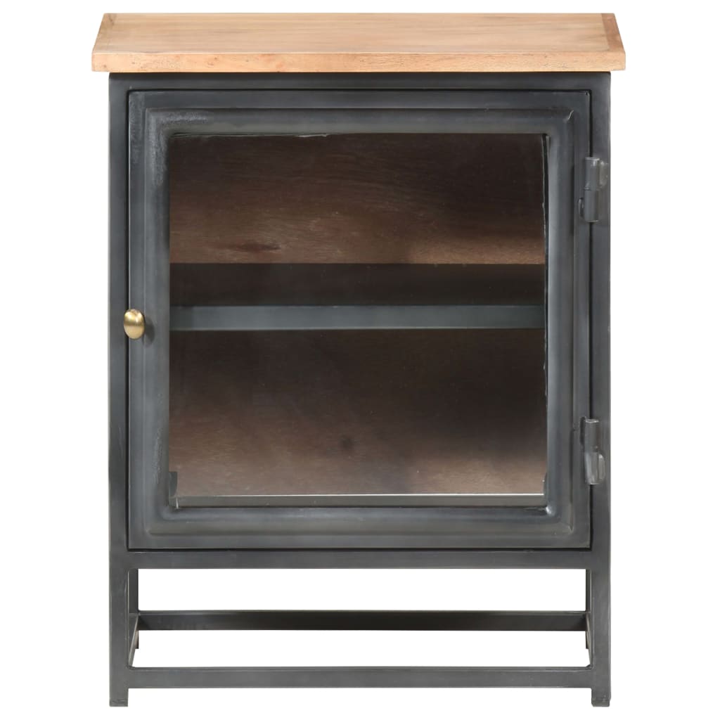 vidaXL Bedside Cabinet | Grey | Solid acacia wood, glass, steel | Medium