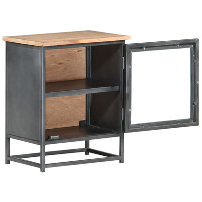 vidaXL Bedside Cabinet | Grey | Solid acacia wood, glass, steel | Medium