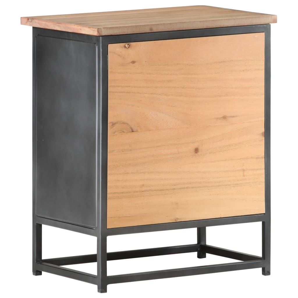 vidaXL Bedside Cabinet | Grey | Solid acacia wood, glass, steel | Medium