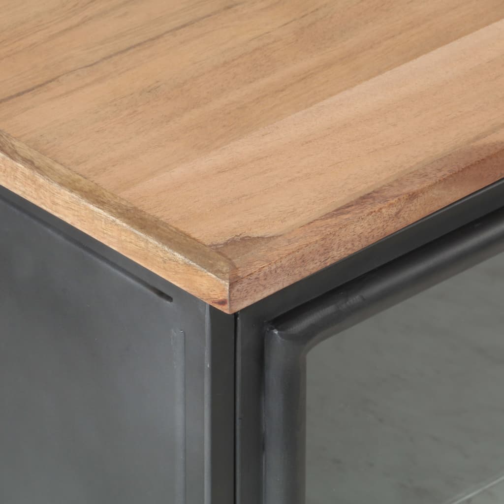 vidaXL Bedside Cabinet | Grey | Solid acacia wood, glass, steel | Medium
