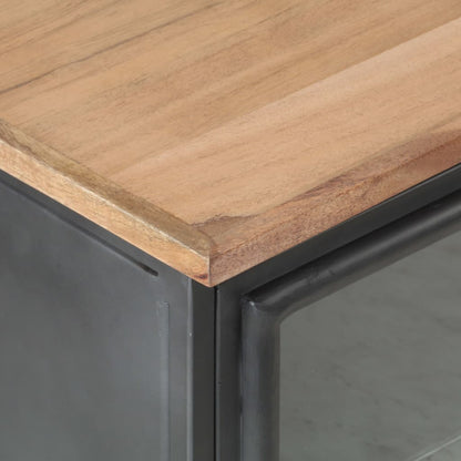 vidaXL Bedside Cabinet | Grey | Solid acacia wood, glass, steel | Medium