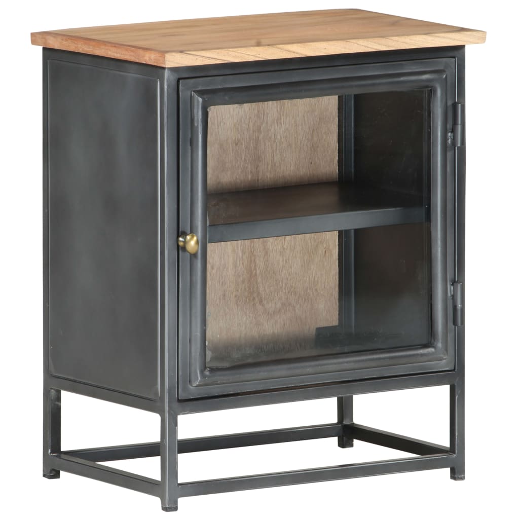 vidaXL Bedside Cabinet | Grey | Solid acacia wood, glass, steel | Medium