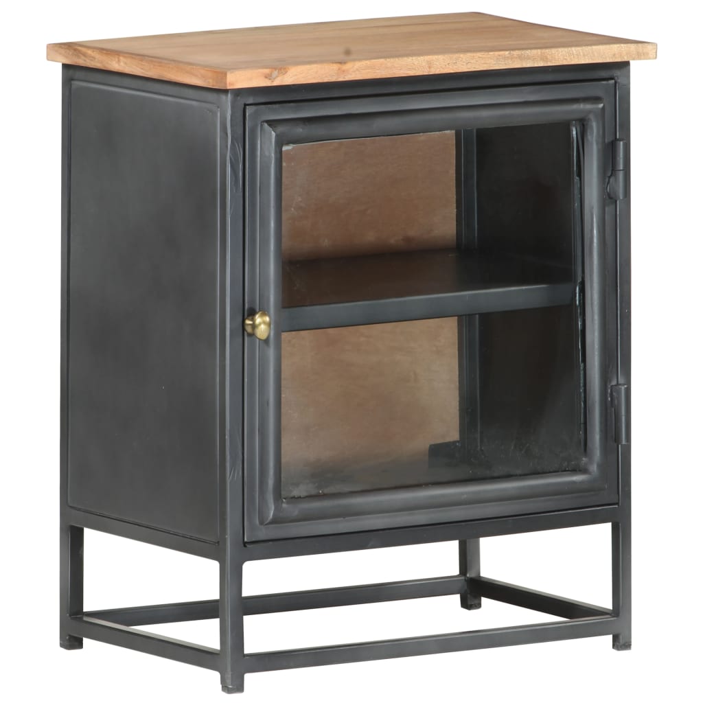 vidaXL Bedside Cabinet | Grey | Solid acacia wood, glass, steel | Medium