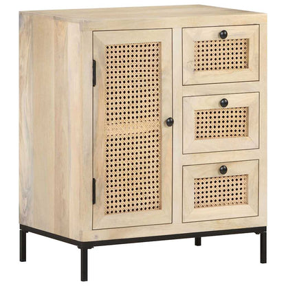 323508 vidaXL Sideboard 60x35x70 cm Solid Mango Wood and Natural Cane