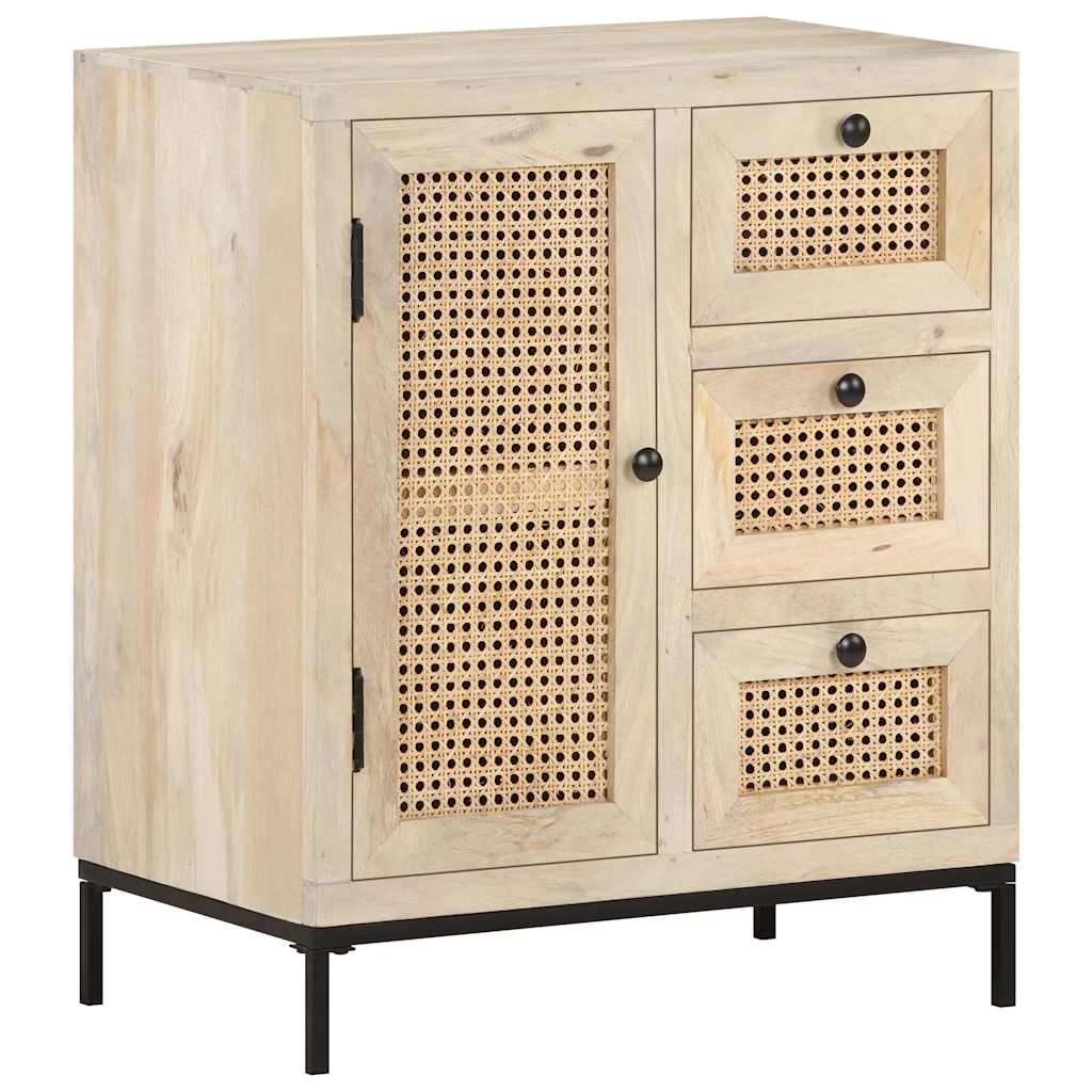 323508 vidaXL Sideboard 60x35x70 cm Solid Mango Wood and Natural Cane