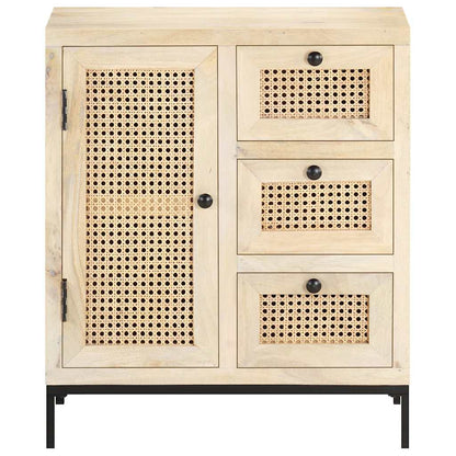 323508 vidaXL Sideboard 60x35x70 cm Solid Mango Wood and Natural Cane