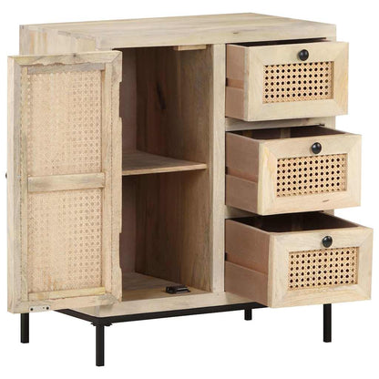 323508 vidaXL Sideboard 60x35x70 cm Solid Mango Wood and Natural Cane