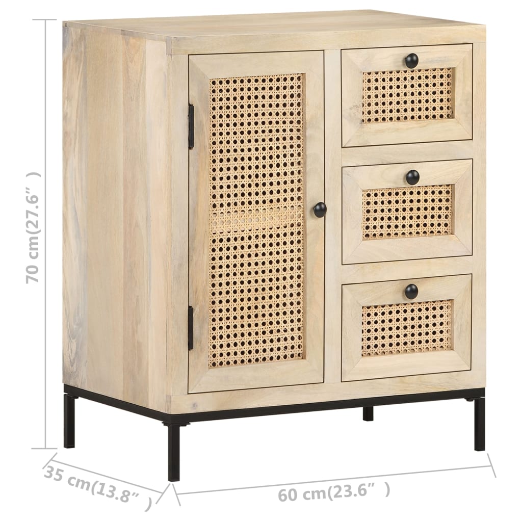 vidaXL Sideboard 60x35x70 cm Solid Mango Wood and Natural Cane