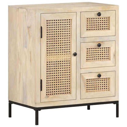 323508 vidaXL Sideboard 60x35x70 cm Solid Mango Wood and Natural Cane