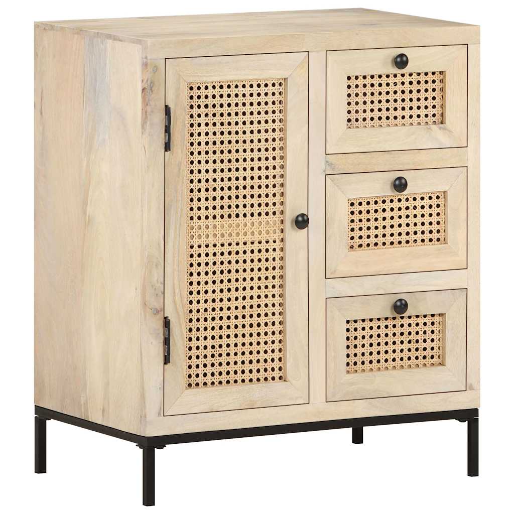 323508 vidaXL Sideboard 60x35x70 cm Solid Mango Wood and Natural Cane
