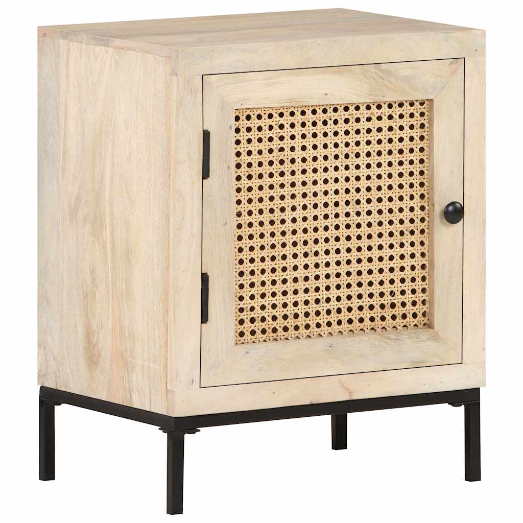 323509 vidaXL Bedside Cabinet 40x30x50 cm Solid Mango Wood and Natural Cane