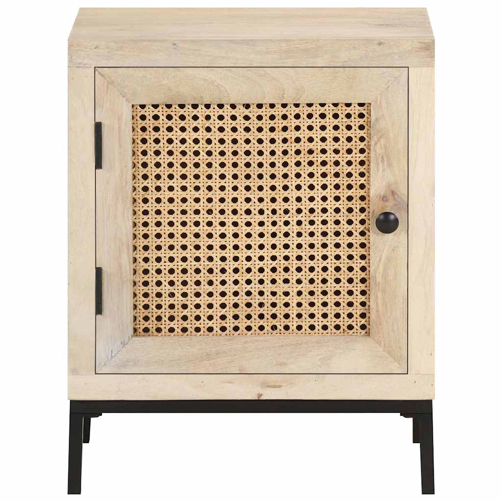 323509 vidaXL Bedside Cabinet 40x30x50 cm Solid Mango Wood and Natural Cane