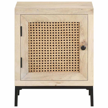 323509 vidaXL Bedside Cabinet 40x30x50 cm Solid Mango Wood and Natural Cane