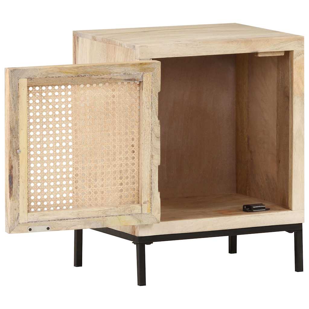 323509 vidaXL Bedside Cabinet 40x30x50 cm Solid Mango Wood and Natural Cane