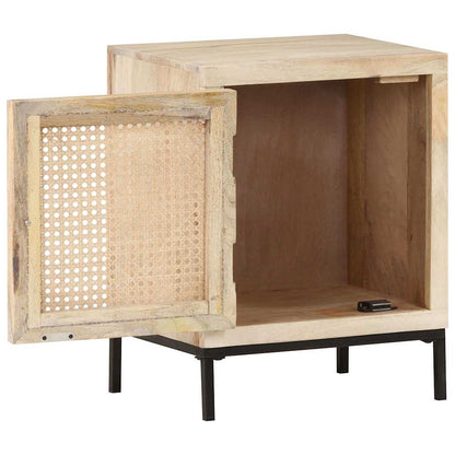 323509 vidaXL Bedside Cabinet 40x30x50 cm Solid Mango Wood and Natural Cane