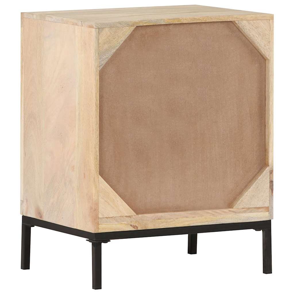 323509 vidaXL Bedside Cabinet 40x30x50 cm Solid Mango Wood and Natural Cane