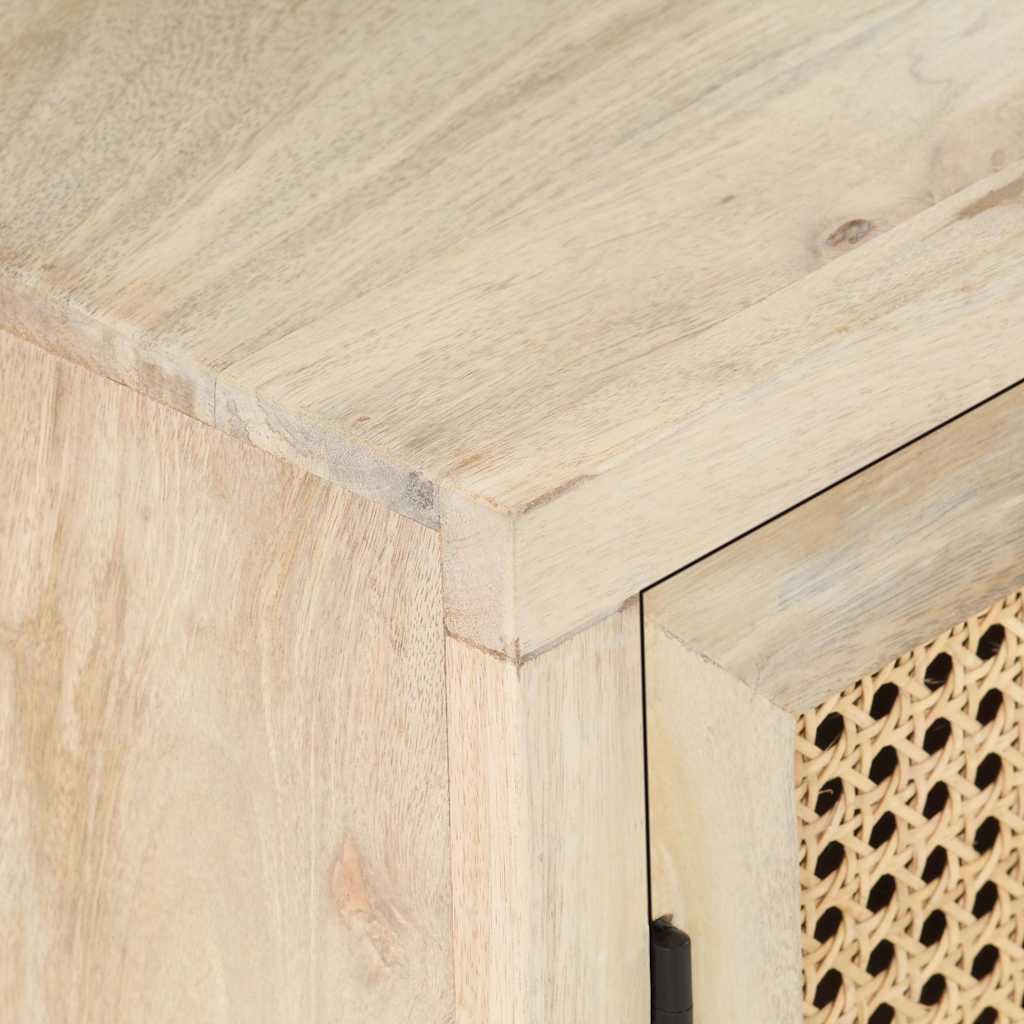 323509 vidaXL Bedside Cabinet 40x30x50 cm Solid Mango Wood and Natural Cane