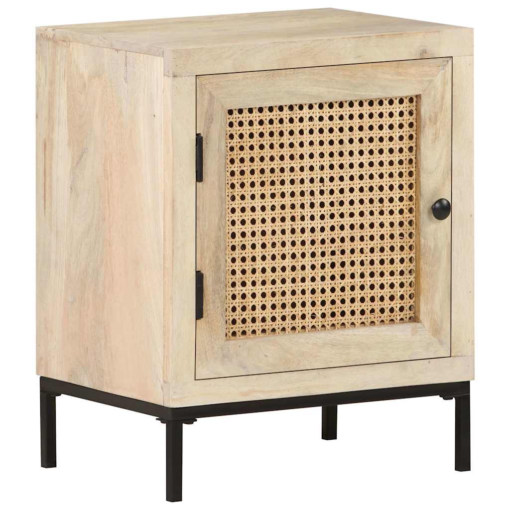 323509 vidaXL Bedside Cabinet 40x30x50 cm Solid Mango Wood and Natural Cane