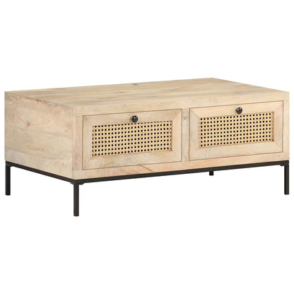 323511 vidaXL Coffee Table 90x50x37 cm Solid Mango Wood and Natural Cane