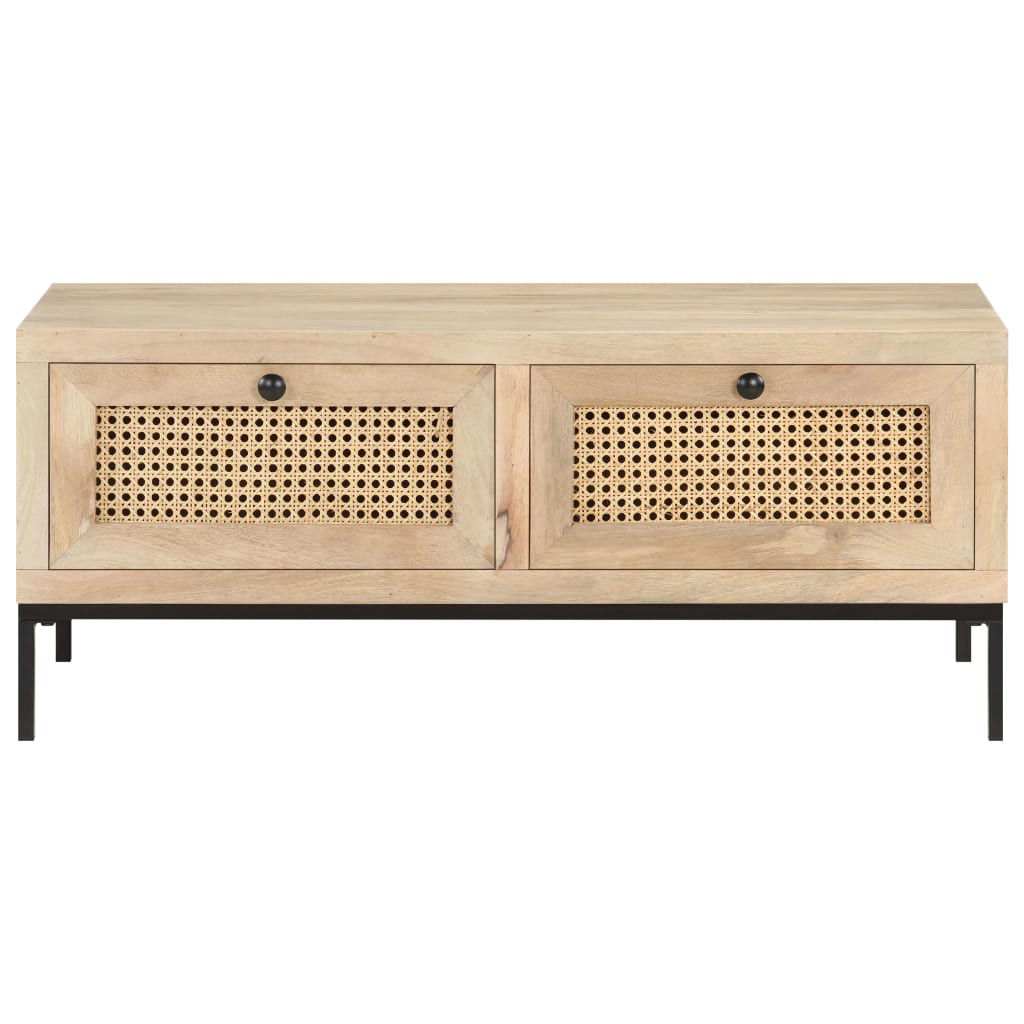 vidaXL Coffee Table 90x50x37 cm Solid Mango Wood and Natural Cane