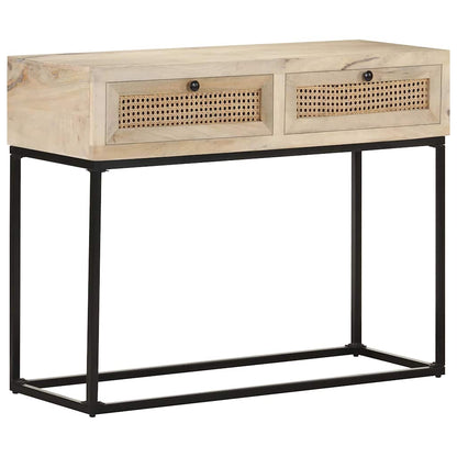 323512 vidaXL Console Table 100x35x76 cm Solid Mango Wood and Natural Cane