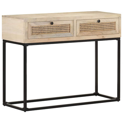 323512 vidaXL Console Table 100x35x76 cm Solid Mango Wood and Natural Cane