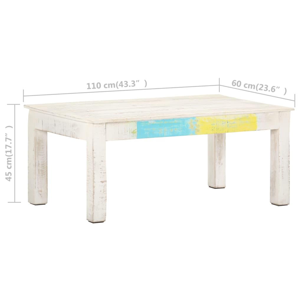 vidaXL Coffee Table White 110x60x45 cm Solid Mango Wood