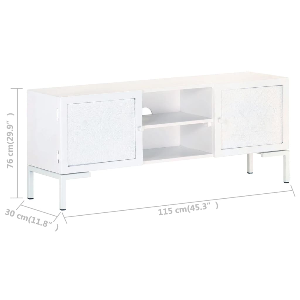 vidaXL TV Cabinet White 115x30x46 cm Solid Mango Wood