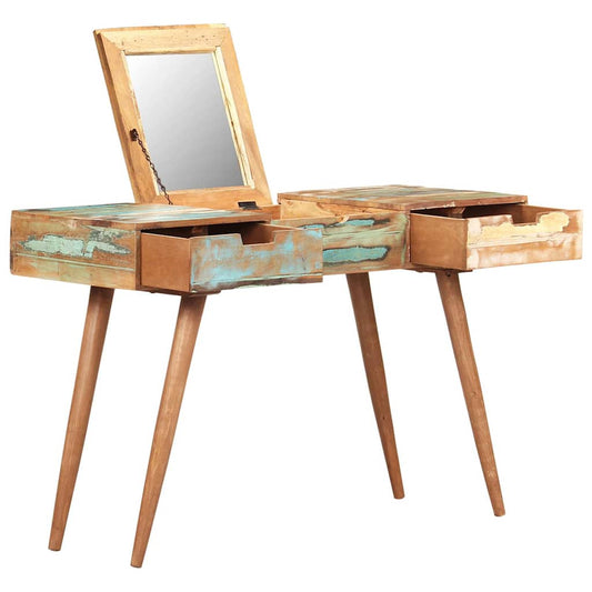 323591 vidaXL Dressing Table with Mirror 112x45x76 cm Solid Reclaimed Wood