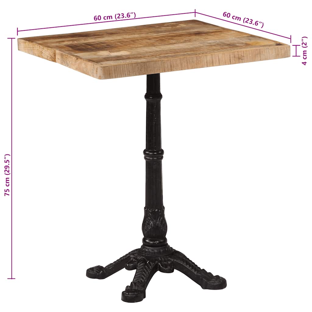 vidaXL Bistro Table 60x60x77 cm Rough Mango Wood