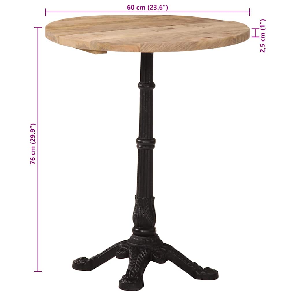 vidaXL Bistro Table Ø60x76 cm Rough Mango Wood